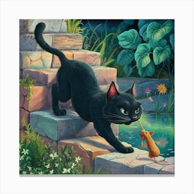 A Cleverly Illustrated Scene Of A Sly Black Cat Sn Jyeaecjztb2wjtkvwy9dhw K Avtaj6qdazb2qinfqdjw Canvas Print