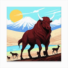 Bulls And Deer Canvas Print