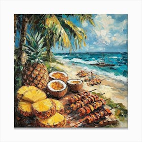 Grilled Pineapples On The Beach Art Canvas Print