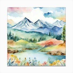 Mountainlandscapewatercolor Canvas Print