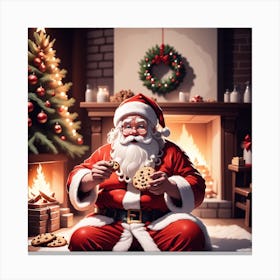 Christmas Santa Claus With Cookies Canvas Print