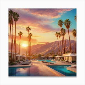 Palm Springs Resort At Sunset Canvas Print