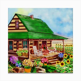 Country House With Sunflowers Canvas Print