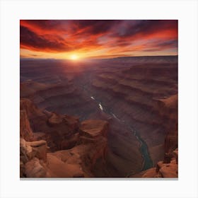 A Breathtaking View Of A Vast Canyon At Sunset, With Vibrant Colors Painting The Sky Canvas Print
