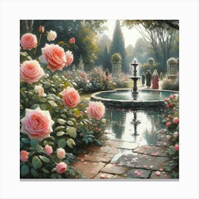 Rose Garden With The Fountain, Acrylic Style Painting 23 Canvas Print