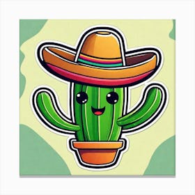Mexico Cactus With Mexican Hat Sticker 2d Cute Fantasy Dreamy Vector Illustration 2d Flat Cen (13) Canvas Print