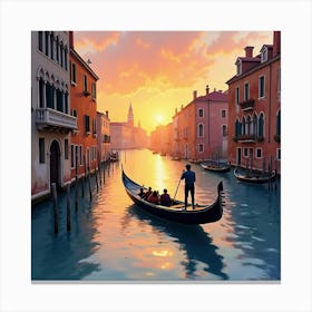 Romantic Watercolor Of A Venetian Gondola Ride At Sunset, With Glowing Reflections 1 Canvas Print