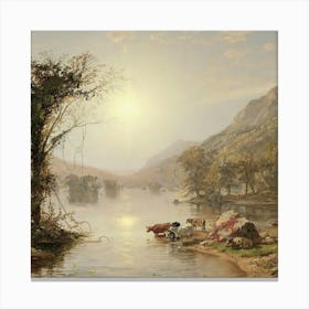 Cows By A Lake Canvas Print