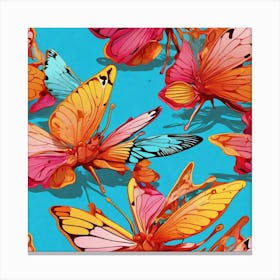 Butterflies On A Blue Background Canvas Print