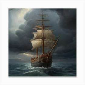 Ship In Stormy Sea.7 Canvas Print