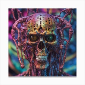 Psychedelic Biomechanical Freaky Scelet Bulding From Another Dimension With A Colorful Background Canvas Print