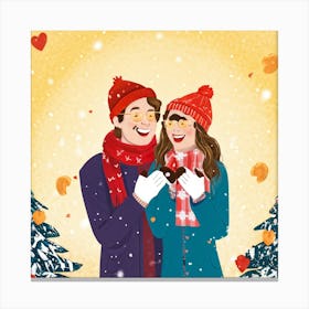 Happy Couple In Winter Canvas Print