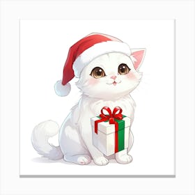 White Cat In Santa Hat Canvas Print