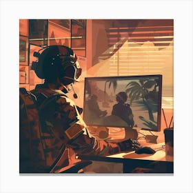 Soldier Playing Video Game Canvas Print