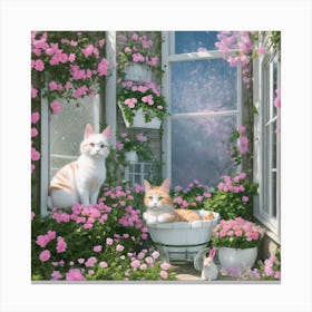 Cats In The Garden Canvas Print