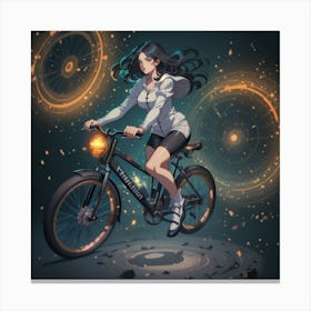 Girl And Bicycle And Timeportals Canvas Print