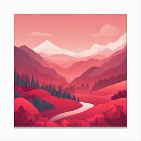 Misty mountains background in red tone 59 Canvas Print