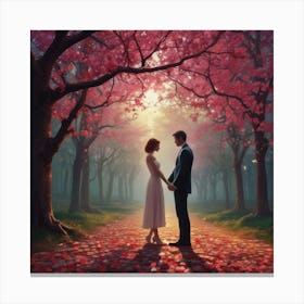 Couple In The Cherry Blossoms Canvas Print