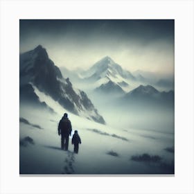 Man And A Child In The Snow Canvas Print