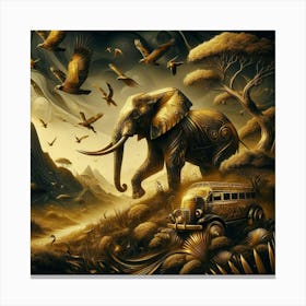 Elephants In The Desert Canvas Print