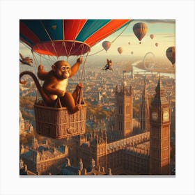 Hot Air Balloon Monkey Over London Canvas Print