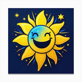 Lovely smiling sun on a blue gradient background 147 Canvas Print