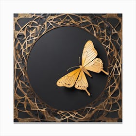 Golden Butterfly In Frame Canvas Print