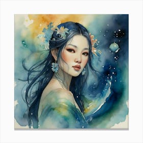 Asian Watercolor Painting The Magic of Watercolor: A Deep Dive into Undine, the Stunningly Beautiful Asian Goddess Canvas Print