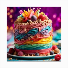 Rainbow Cake On Table Canvas Print