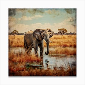 Elephant In Water Canvas Print