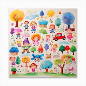 Colorful children's drawings 1 Canvas Print