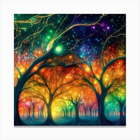 A captivating scene of trees that appear to be alive, with twinkling lights and vibrant 10 Canvas Print