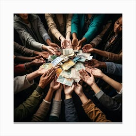 Group Of People Holding Money Canvas Print