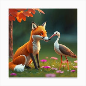 Fox And Stork Canvas Print