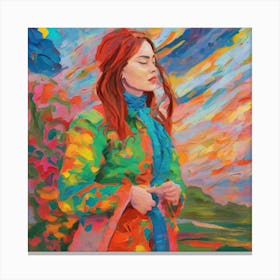 Woman In A Colorful Coat Canvas Print