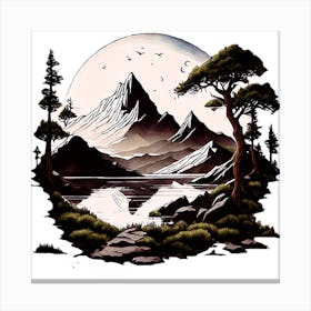 Stunning Mountain Landscape With Moon Canvas Print