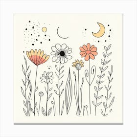 Cute Line Art Wildflowers 10 Canvas Print