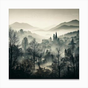 Firefly Fog, Nature, Cities, Villages, Mist, Haze, Atmosphere, Mysterious, Ethereal, Landscape, Urba (1) Canvas Print