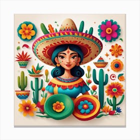 Mexican Girl With Sombrero 1 Canvas Print