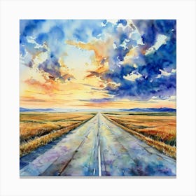 Deserted Road Stretches Into The Horizon Canvas Print