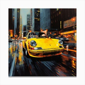 Yellow Porsche 911 At Night Canvas Print