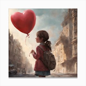 Girl With A Heart Balloon Canvas Print