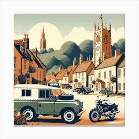 Land Rover, Beckington Village, England . Vintage  Canvas Print
