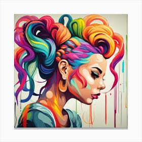 Colorful Girl With Colorful Hair Canvas Print