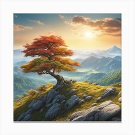 Lone Tree In The Mountains 6 Canvas Print