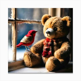 Teddy Bear And Bird Canvas Print