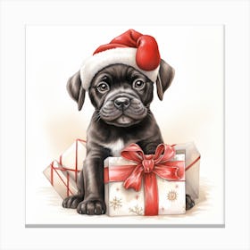 Boxer Puppy Santa Hat Canvas Print