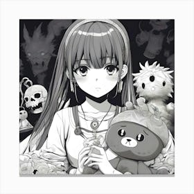 Anime Girl Holding Teddy Bears Canvas Print