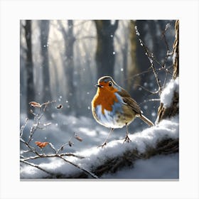 Robin in the Woodland Snow Canvas Print