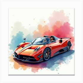 Pagani Huayra Roadster Amidst A Colorful Watercolor Background, No Signature Or Logo 1 Canvas Print